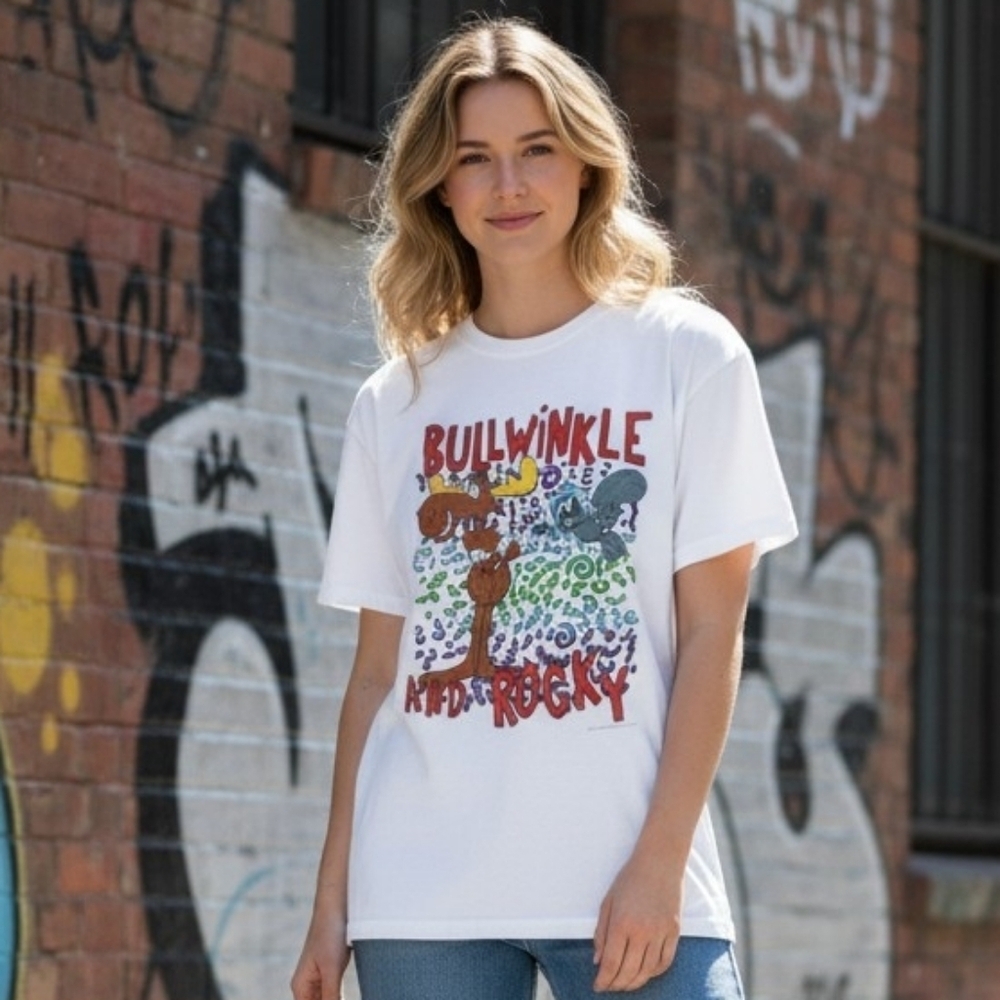 90s Rare Bullwinkle and Rocky Graphic T-shirt